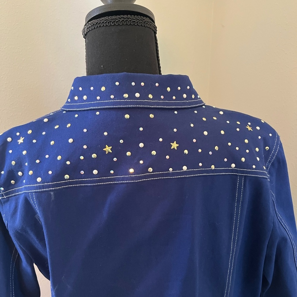 NWOT Quacker Factory L Royal Blue Star-Studded Jacket. Cotton & Spandex - Picture 9 of 16